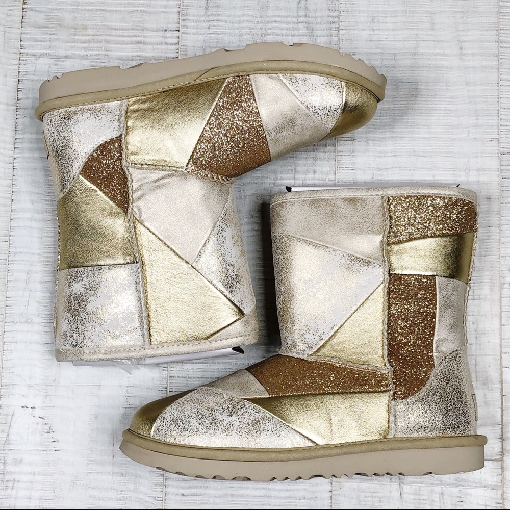 UGG classic II patchwork boot gold glitter 5 new